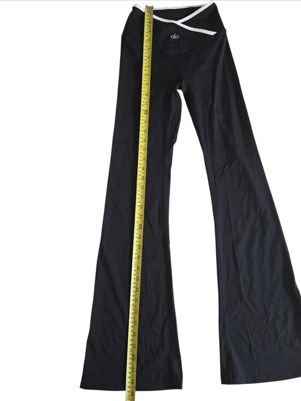 ALO Yoga Black High-Rise Flare Pants with White Waist Trim